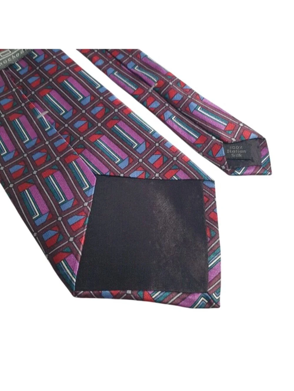 Zylos George Machado Italian Silk Necktie Multicolor Geometric Pattern Vintage